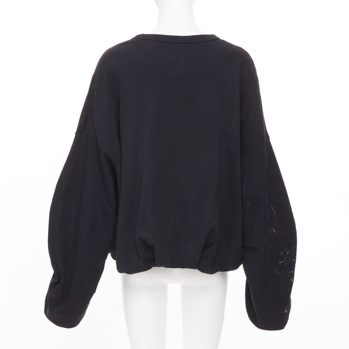 DRIES VAN NOTEN 2023 Hannett black ruched draped bubble hem cotton sweatshirt M