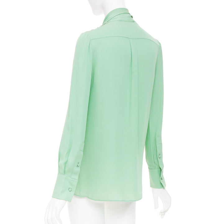 VALENTINO 2019 pastel mint green long sleeve silk crepe pussy bow blouse IT38 XS