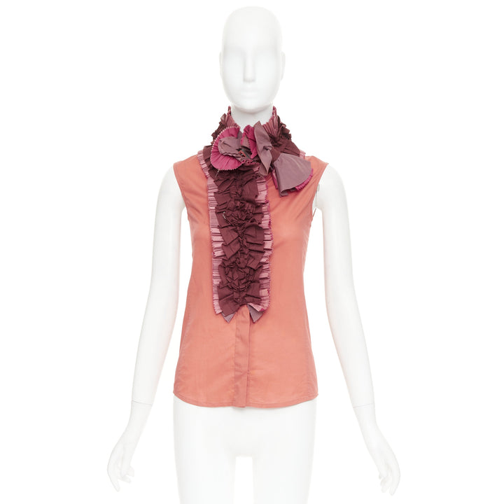YVES SAINT LAURENT Rive Gauche 2006 coral pink ruffle collar shirt FR34 XS