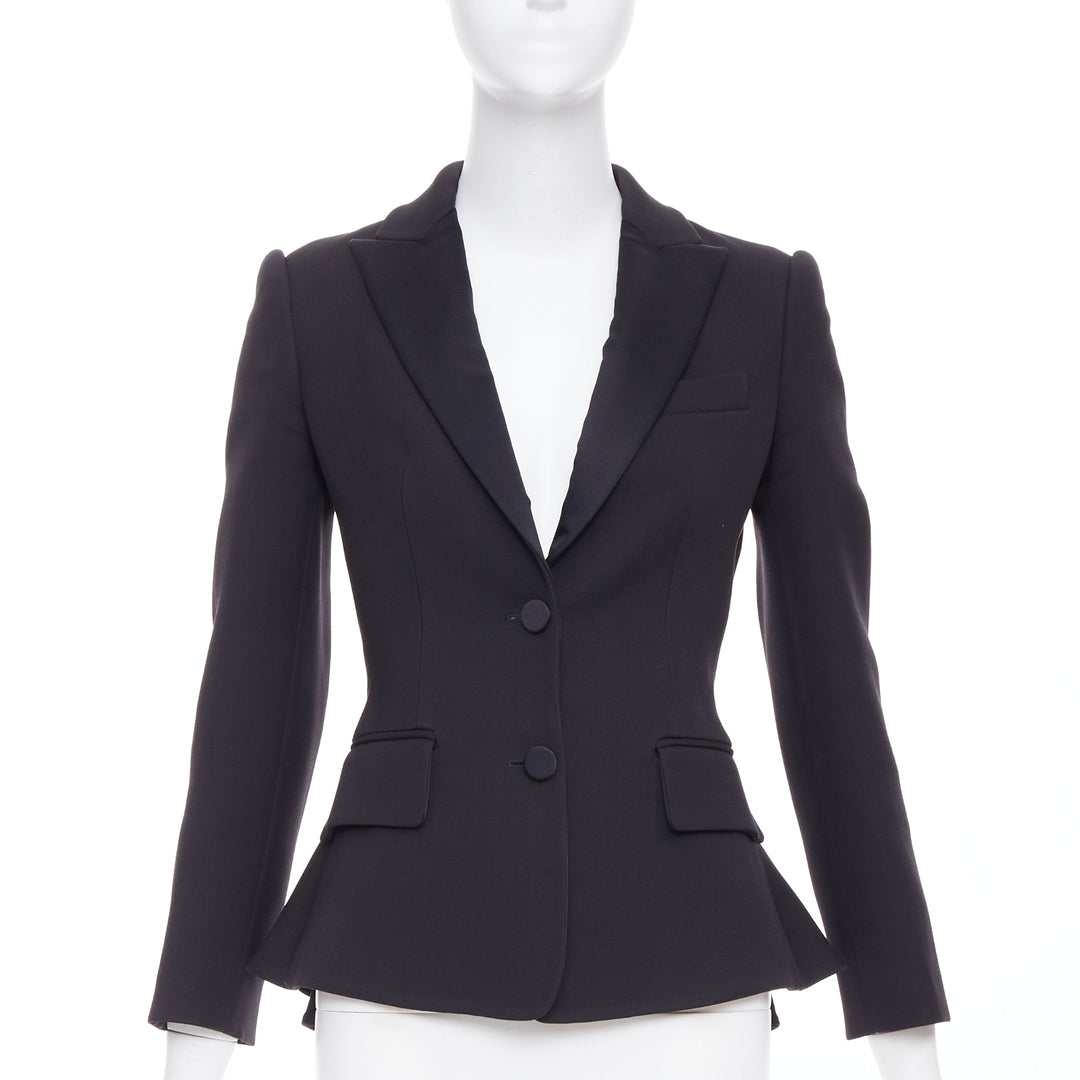 ALEXANDER MCQUEEN 2016 black wool silk sculpted peplum blazer jacket IT38 XS