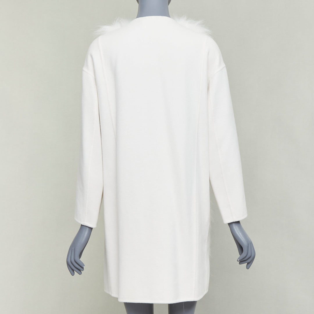 FENDI cream fox fur double faced cashmere long coat IT36 XXS
