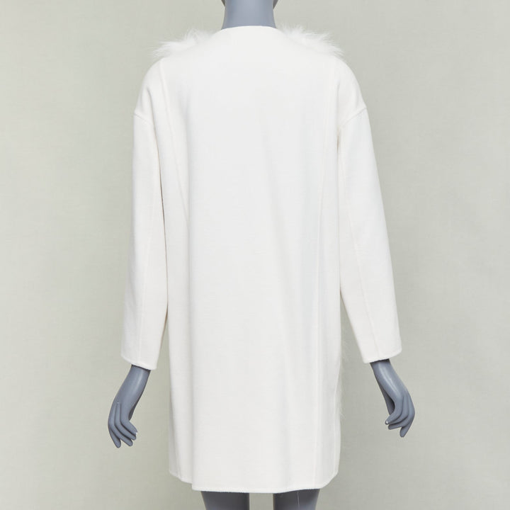 FENDI cream fox fur double faced cashmere long coat IT36 XXS