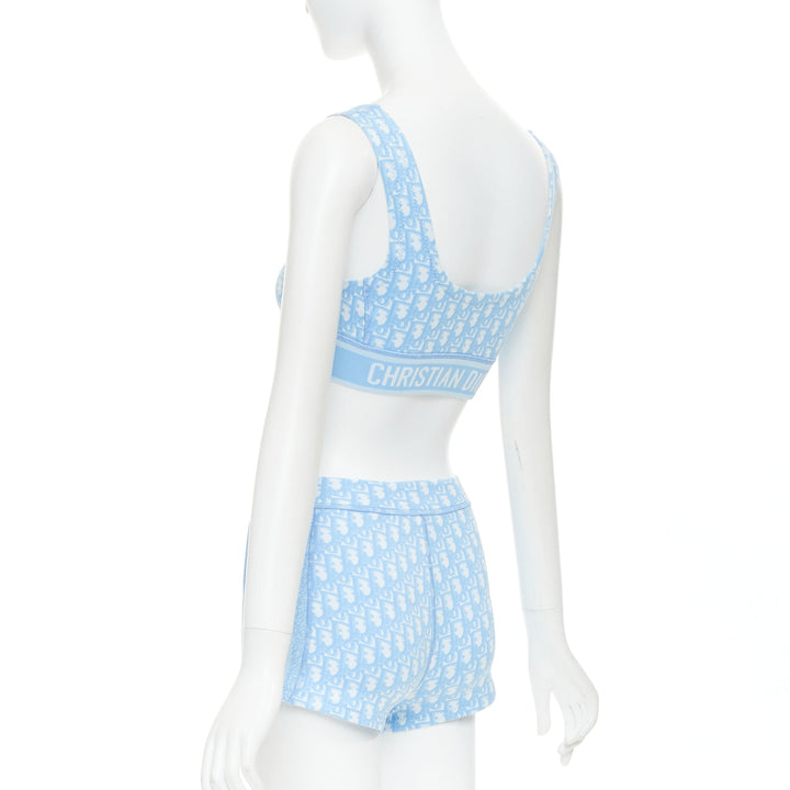 CHRISTIAN DIOR 2021 blue white Oblique monogram zip crop top shorts set FR34 XS