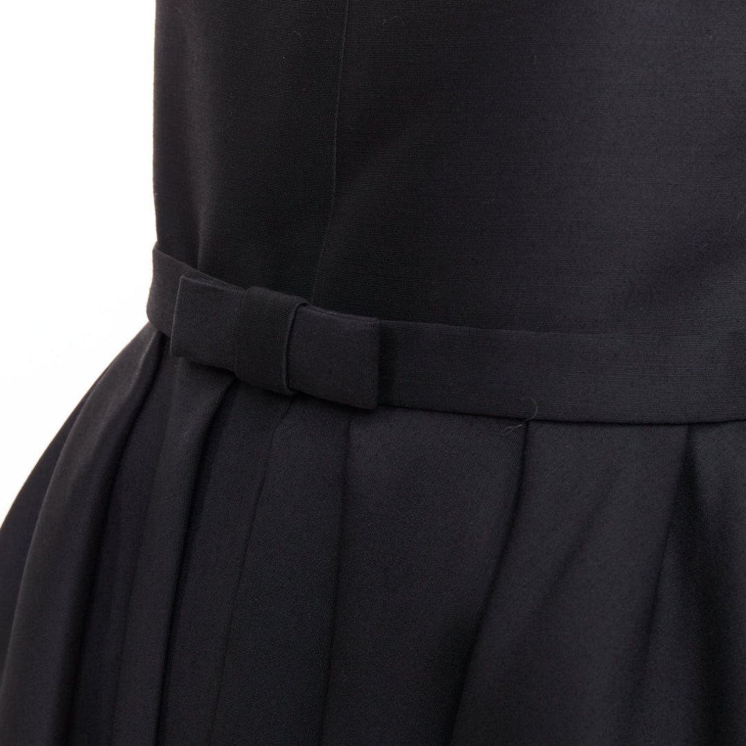 CHRISTIAN DIOR 2014 Raf Simons black bow belted pleat cape peplum dress FR34 XS