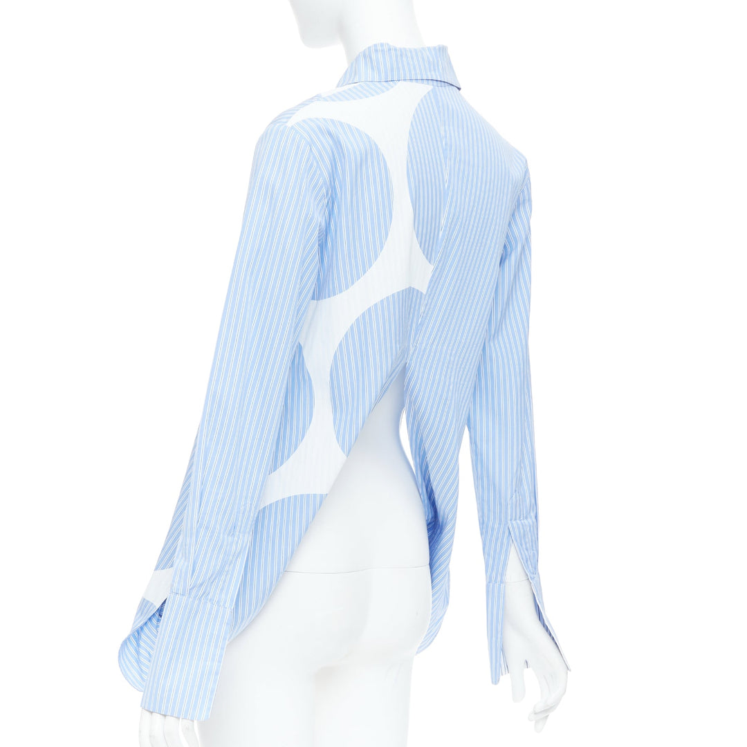 STELLA MCCARTNEY 2016 Manuela blue white pinstripe geometric split shirt IT34 XS