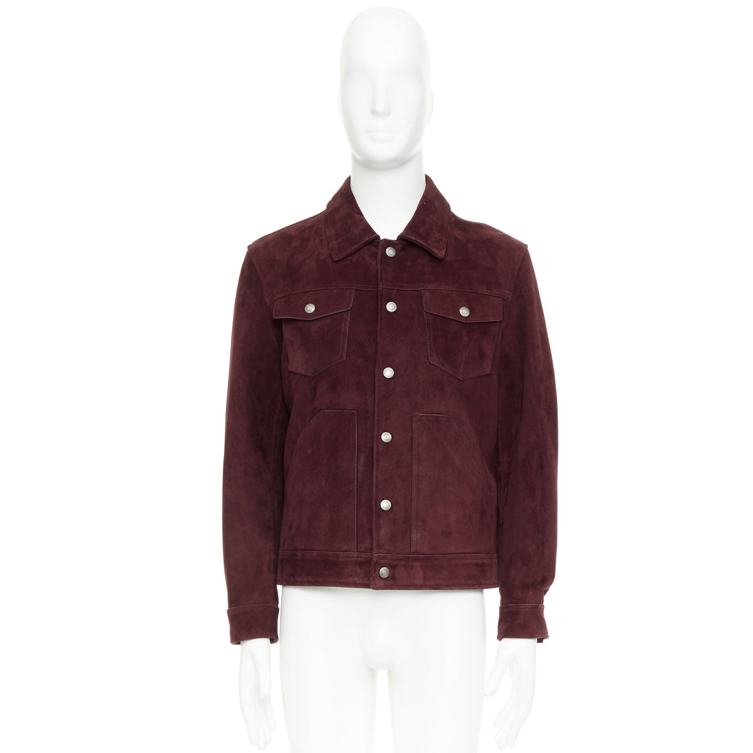 TOM FORD burgundy suede calf logo buttons Western trucker jacket IT50 L