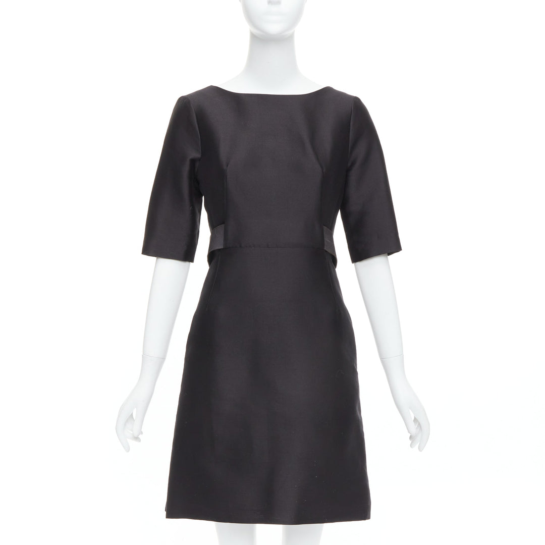 BALENCIAGA 2008  Ghesquiere Black Dress cotton silk crepe A-line belted FR36 S