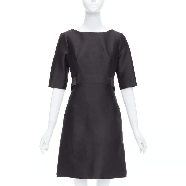 BALENCIAGA 2008  Ghesquiere Black Dress cotton silk crepe A-line belted FR36 S