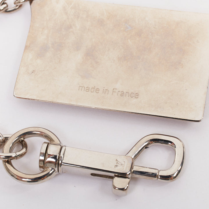 LOUIS VUITTON Inventeur silver tone plate chain keychain bag charm