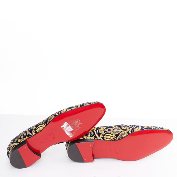 rare CHRISTIAN LOUBOUTIN Marcantonia Flat gold baroque velvet loafer EU44