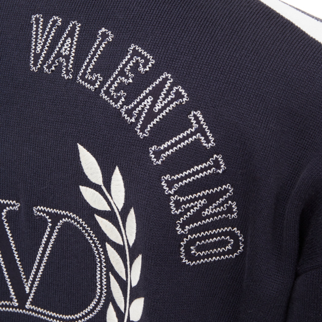 VALENTINO 2022 Vlogo Crest Laurel Crest navy white embroidery varsity cardigan S