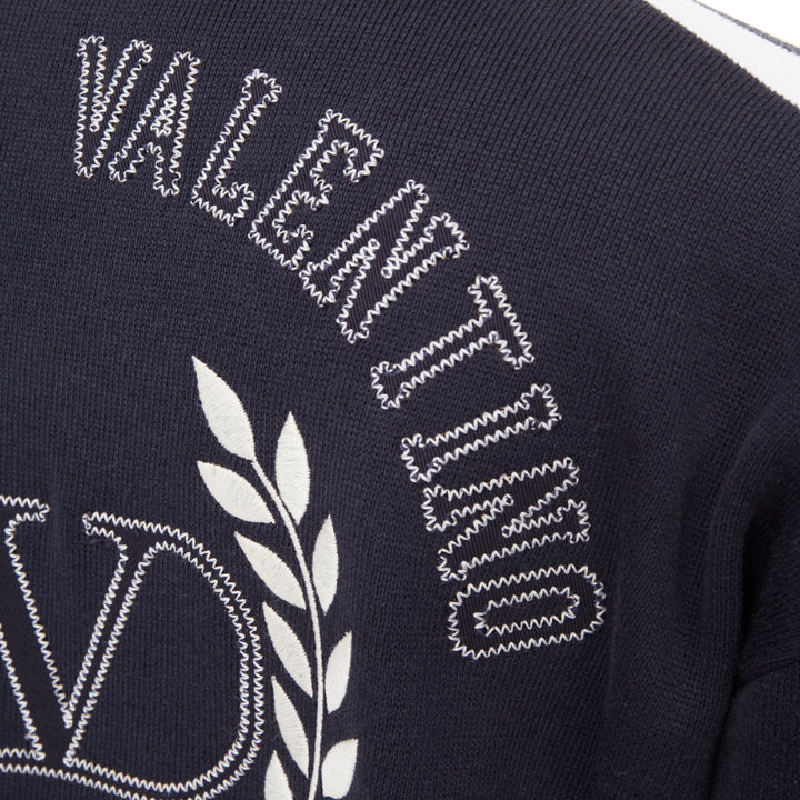 VALENTINO 2022 Vlogo Crest Laurel Crest navy white embroidery varsity cardigan S