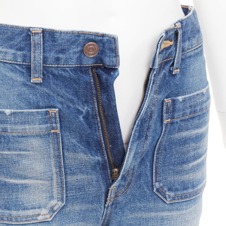 CELINE W_FL_002 N276 930F 07UW blue patch pockets front flare cropped jeans 26"