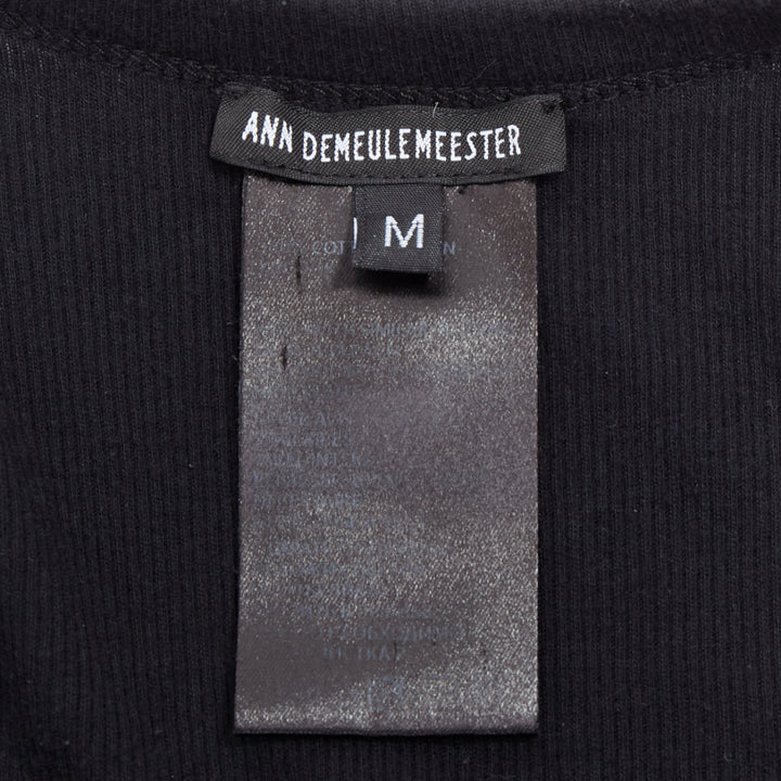 ANN DEMEULEMEESTER black cotton ribbed hi low hem scoop neck tank top M