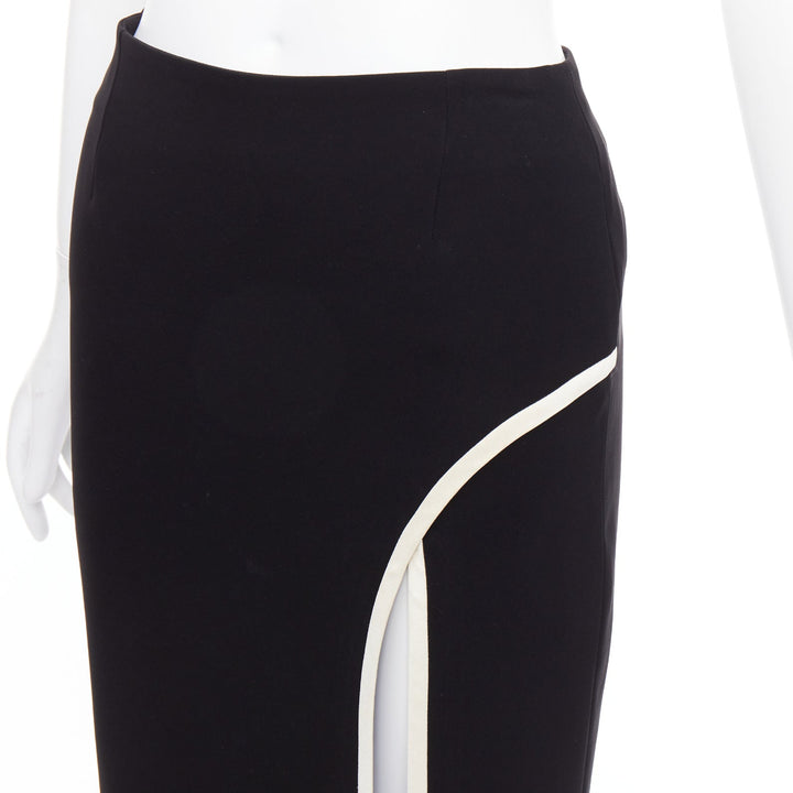 LANVIN 2017 Cady black cream trim front slit high waist pencil skirt FR34 XS