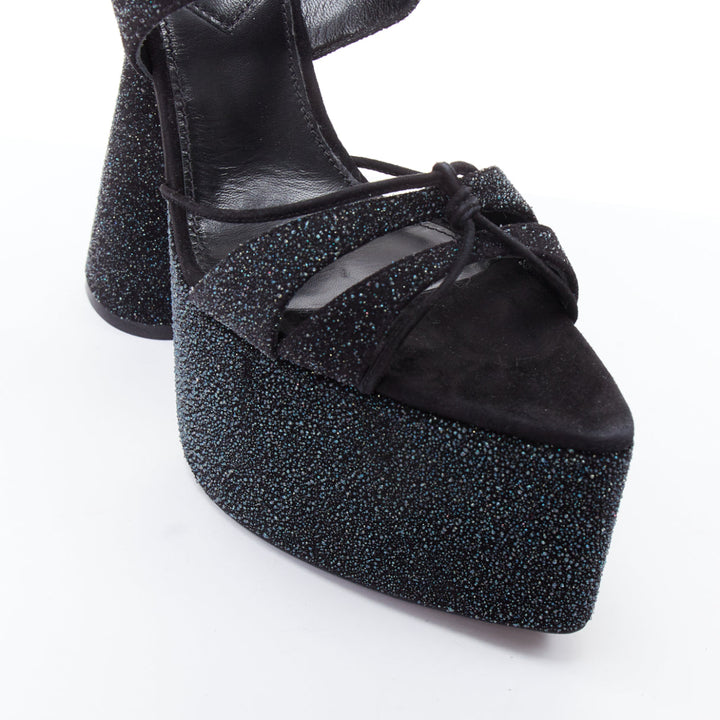 D'ACCORI Belle galactic black glitter textured platform sandal heels EU39