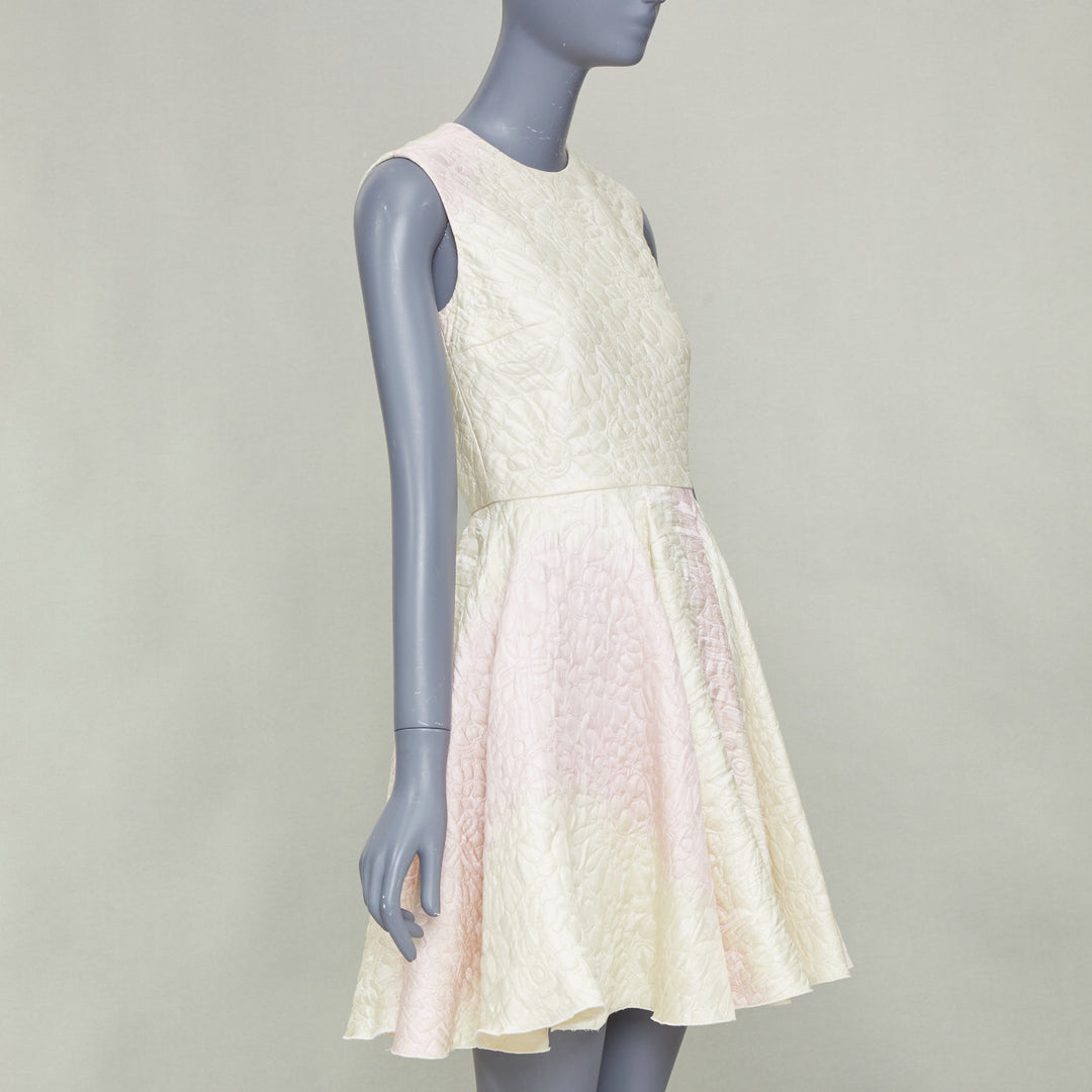 GIAMBATTISTA VALLI 2017 champagne pink cloque jacquard flare dress IT42 M