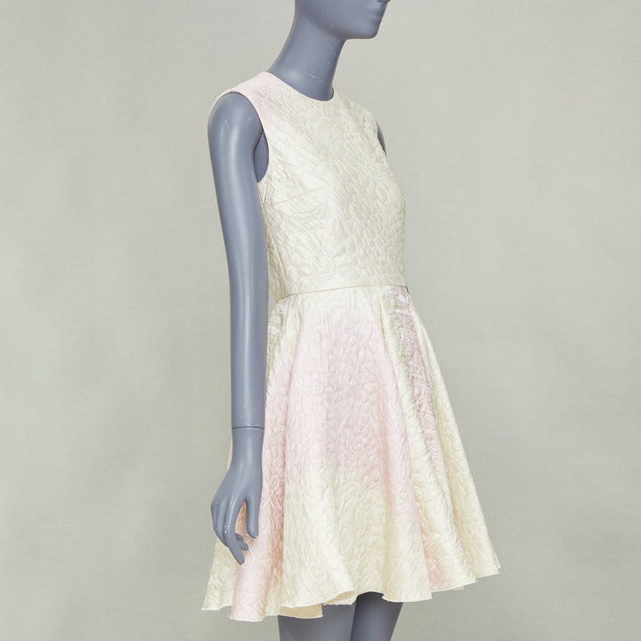 GIAMBATTISTA VALLI 2017 champagne pink cloque jacquard flare dress IT42 M