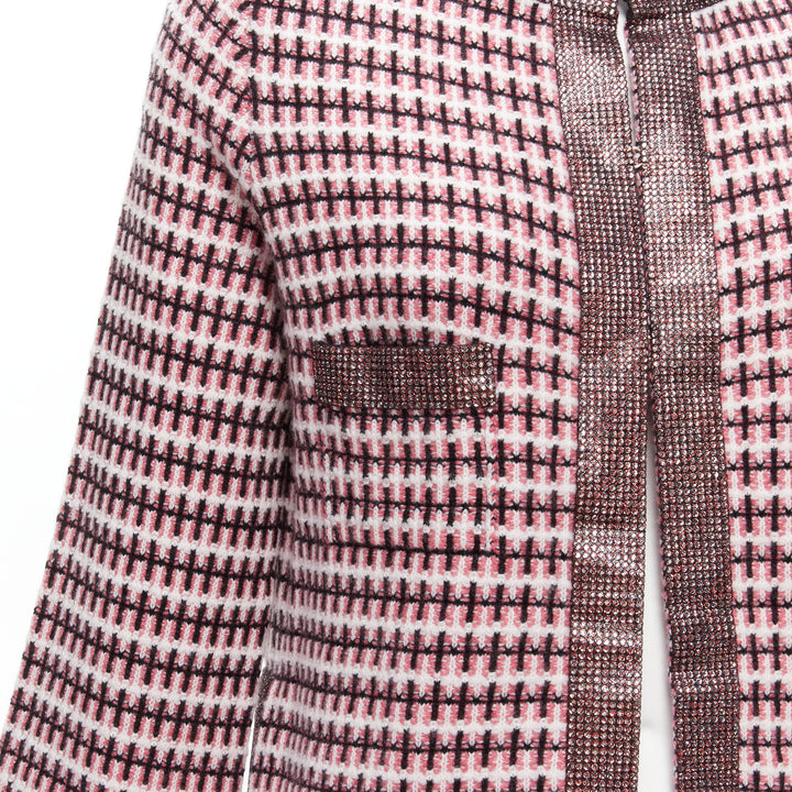 CHANEL pink 100% cashmere tweed crystal trim swing cardigan jacket FR34 XS