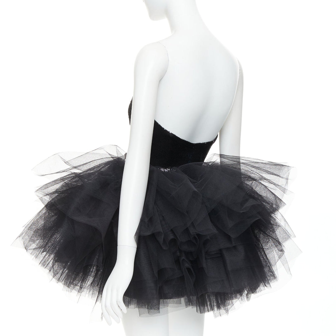 ALEXANDRE VAUTHIER black sequin sweetheart ballerina tulle skirt mini dress