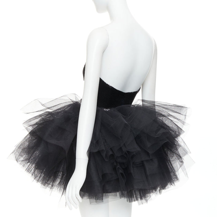ALEXANDRE VAUTHIER black sequin sweetheart ballerina tulle skirt mini dress