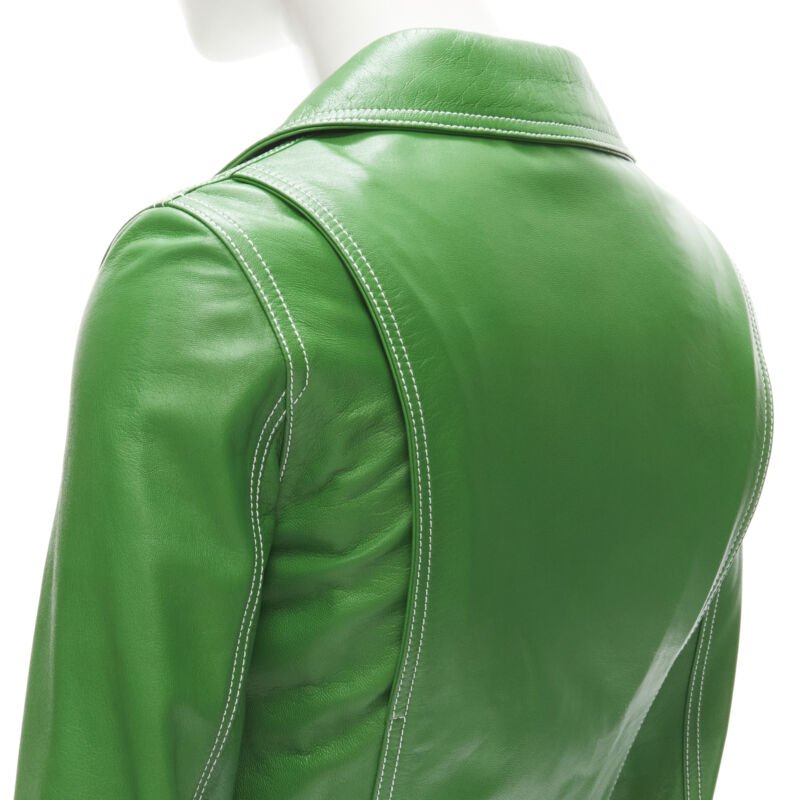 LOEWE JW ANDERSON kelly green leather moto biker jacket S