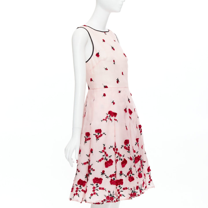 OSCAR DE LA RENTA 2016 pink red degrade carnation rose embroidered dress US4 S