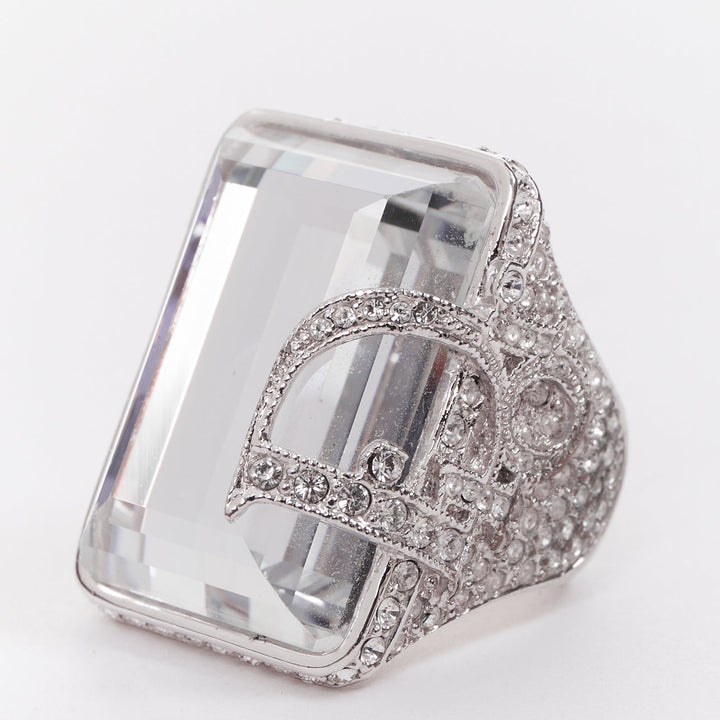 rare CHRISTIAN DIOR John Galliano Vintage crystal paved logo ring US6.5