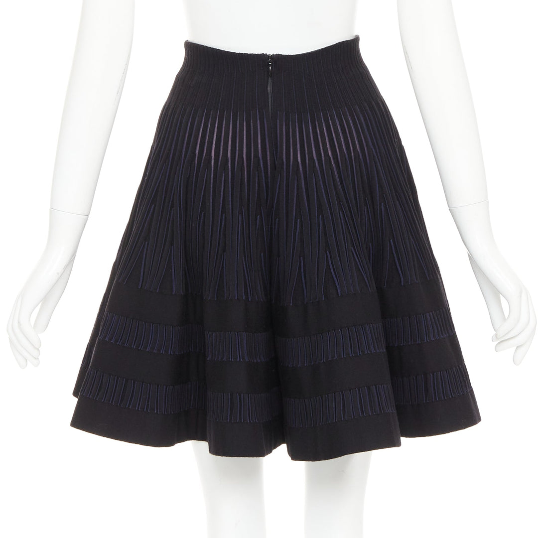 ALAIA navy black virgin wool silk blend high waist flared knitted skirt IT36 XXS