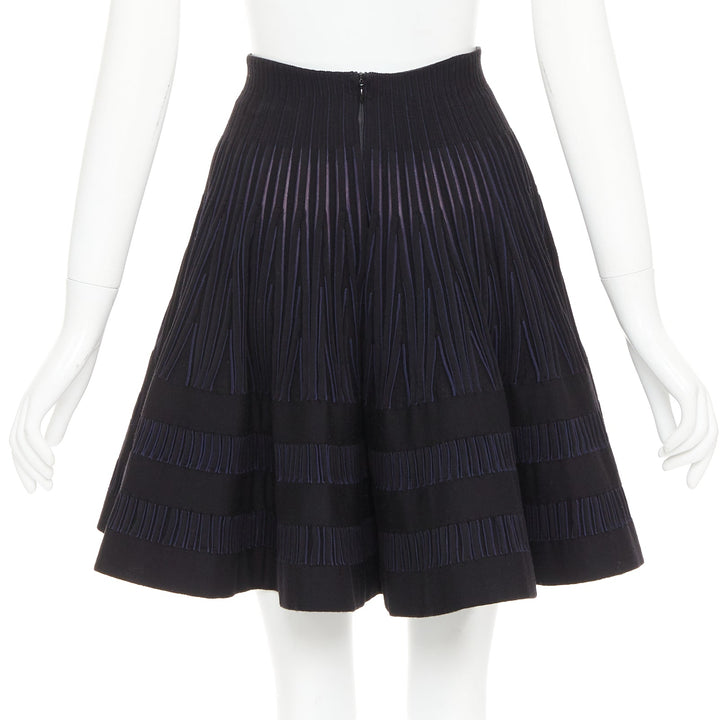 ALAIA navy black virgin wool silk blend high waist flared knitted skirt IT36 XXS