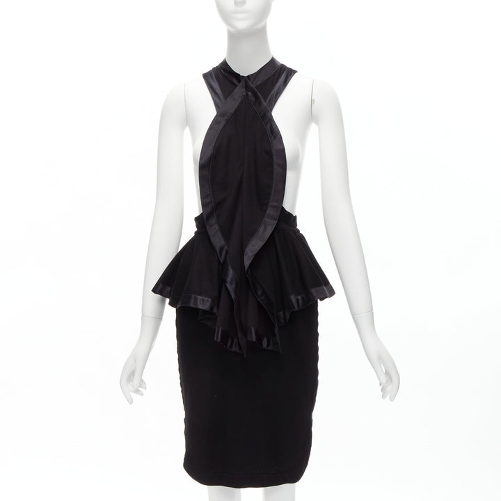 GIVENCHY RICCARDO TISCI Runway black satin jersey ruffle peplum racer dress