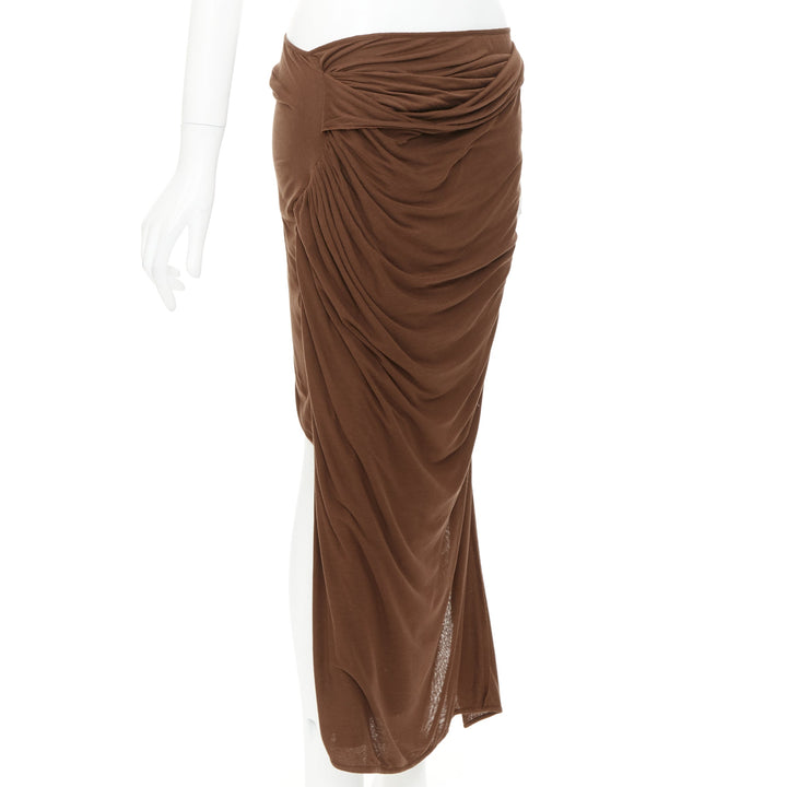 GIVENCHY brown draped jersey ruched back asymmetric high low hem skirt