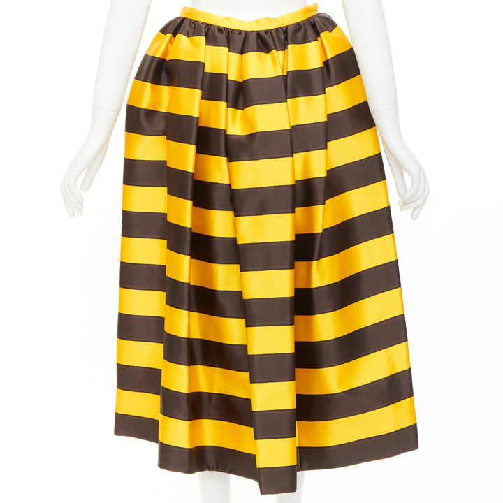 rare PRADA 2022 Raf Simons Tropica yellow brown graphic stripe full skirt IT42 M