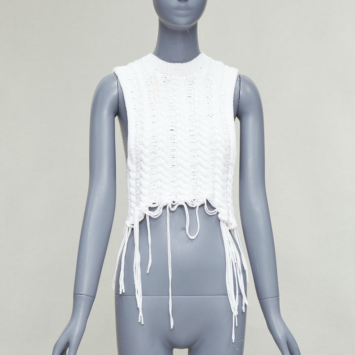 rare ANN DEMEULEMEESTER white heavy knit distressed loops hem vest L
