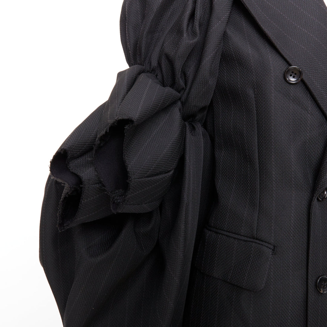 rare COMME DES GARCONS 2013 grey pinstriped 3D ruffle sleeves blazer jumpsuit S