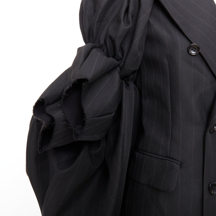 rare COMME DES GARCONS 2013 grey pinstriped 3D ruffle sleeves blazer jumpsuit S