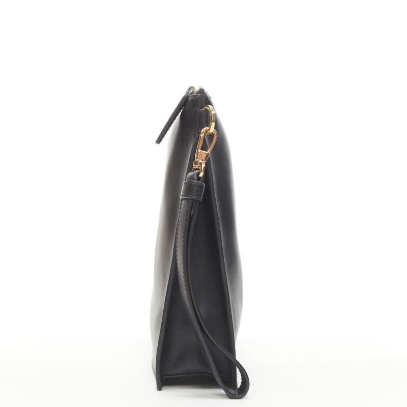 VERSACE gold Virtus Barocco V black leather zip clutch crossbody bag