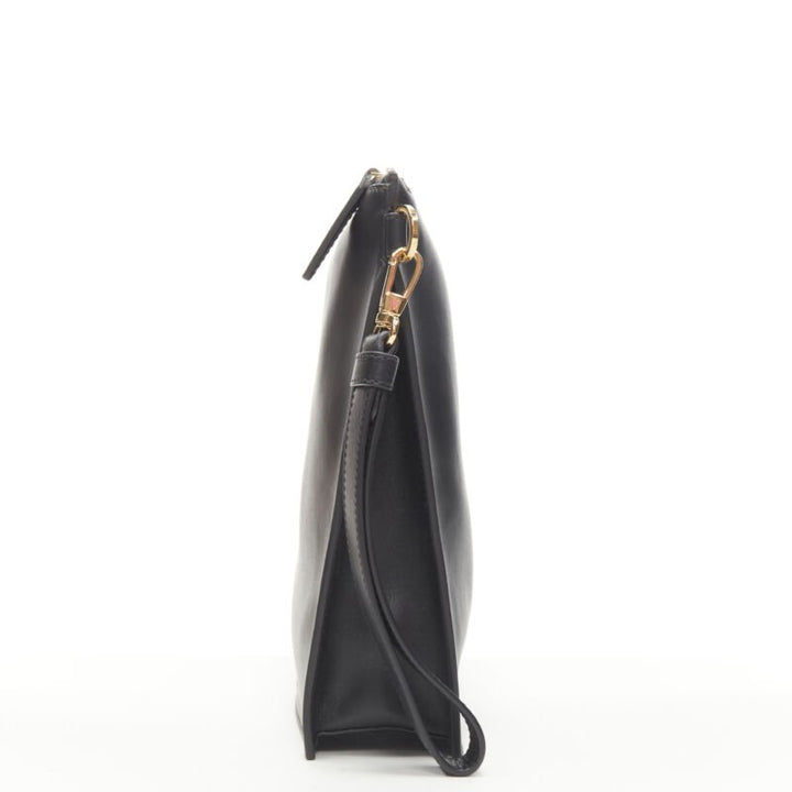 VERSACE gold Virtus Barocco V black leather zip clutch crossbody bag
