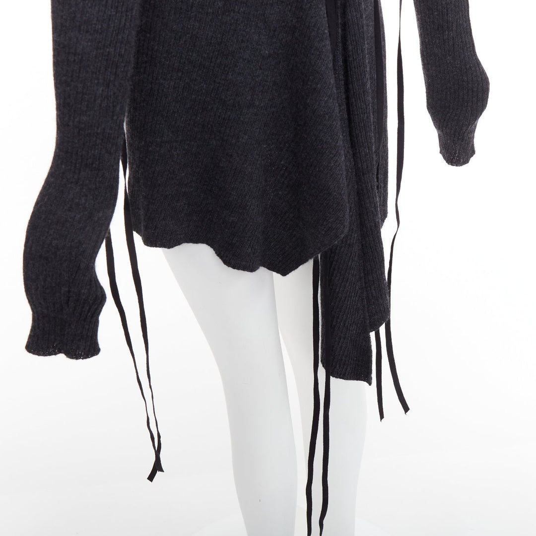 Y'S YOHJI YAMAMOTO grey  wool laced up hi low handkerchief turtleneck top JP2 M