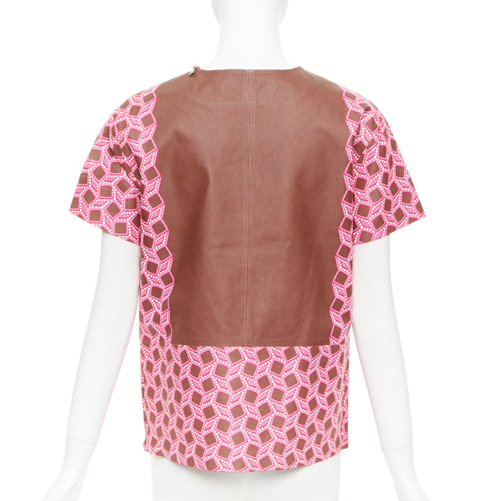 rare LOUIS VUITTON leather pink enlarged lattice lace print boxy top FR34 XS