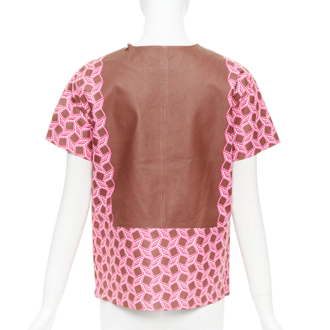 rare LOUIS VUITTON leather pink enlarged lattice lace print boxy top FR34 XS