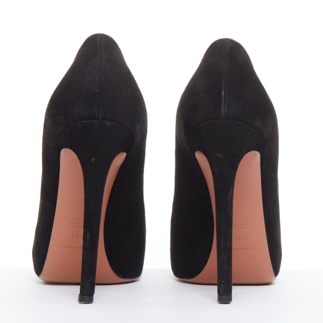 ALAIA black suede leather almond toe high heel court pumps EU35.5