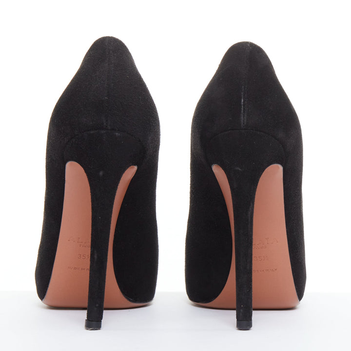 ALAIA black suede leather almond toe high heel court pumps EU35.5