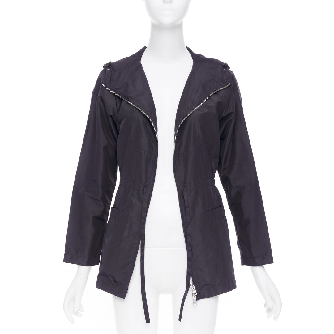 PRADA 2021 Re Nylon navy drawstring hooded zip up utility jacket IT40 S