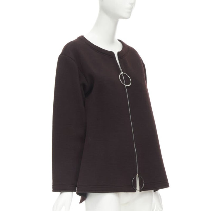 MARNI dark purple cotton wool silver ring cut out A-line cocoon jacket IT36 XS