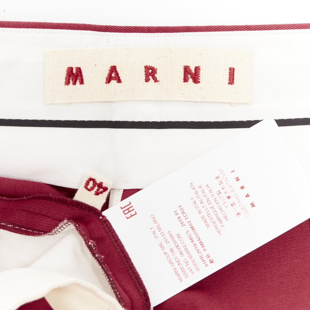 MARNI red cotton linen minimal classic wide cropped pants IT40 S