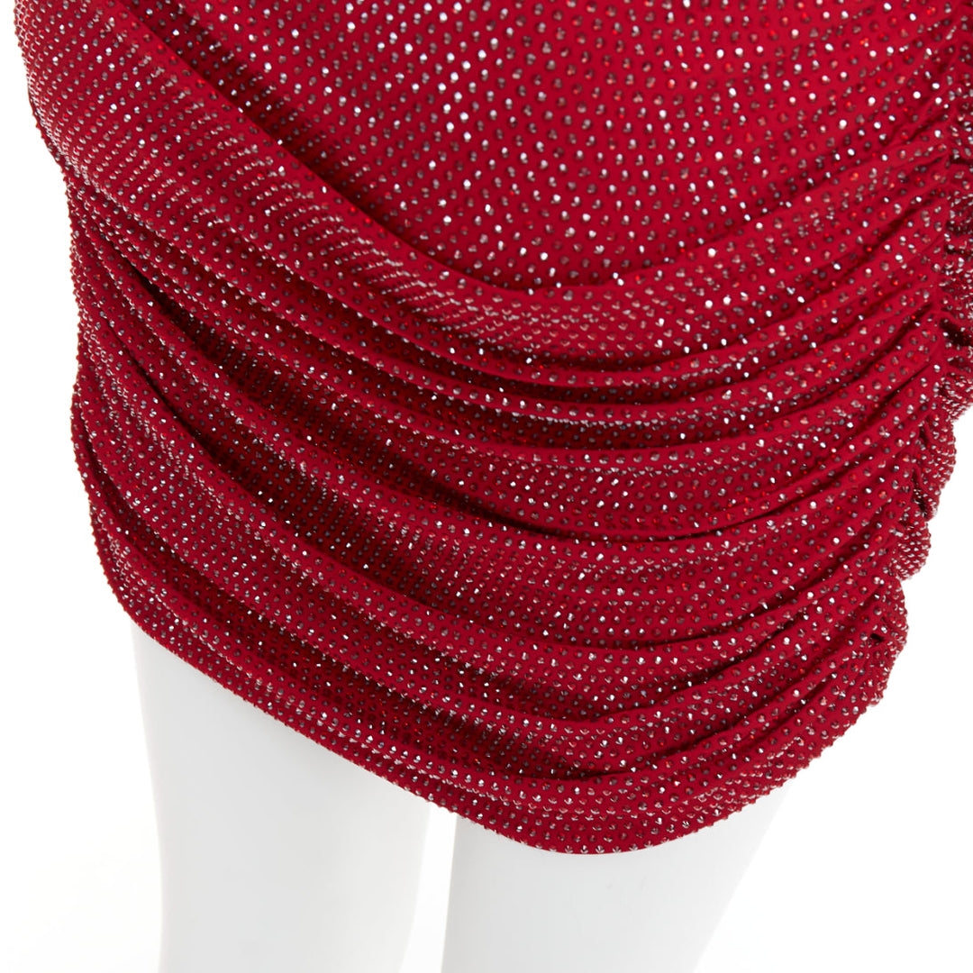 ALEXANDRE VAUTHIER Daring Red crystal stass encrusted plunge mini dress IT40 S
