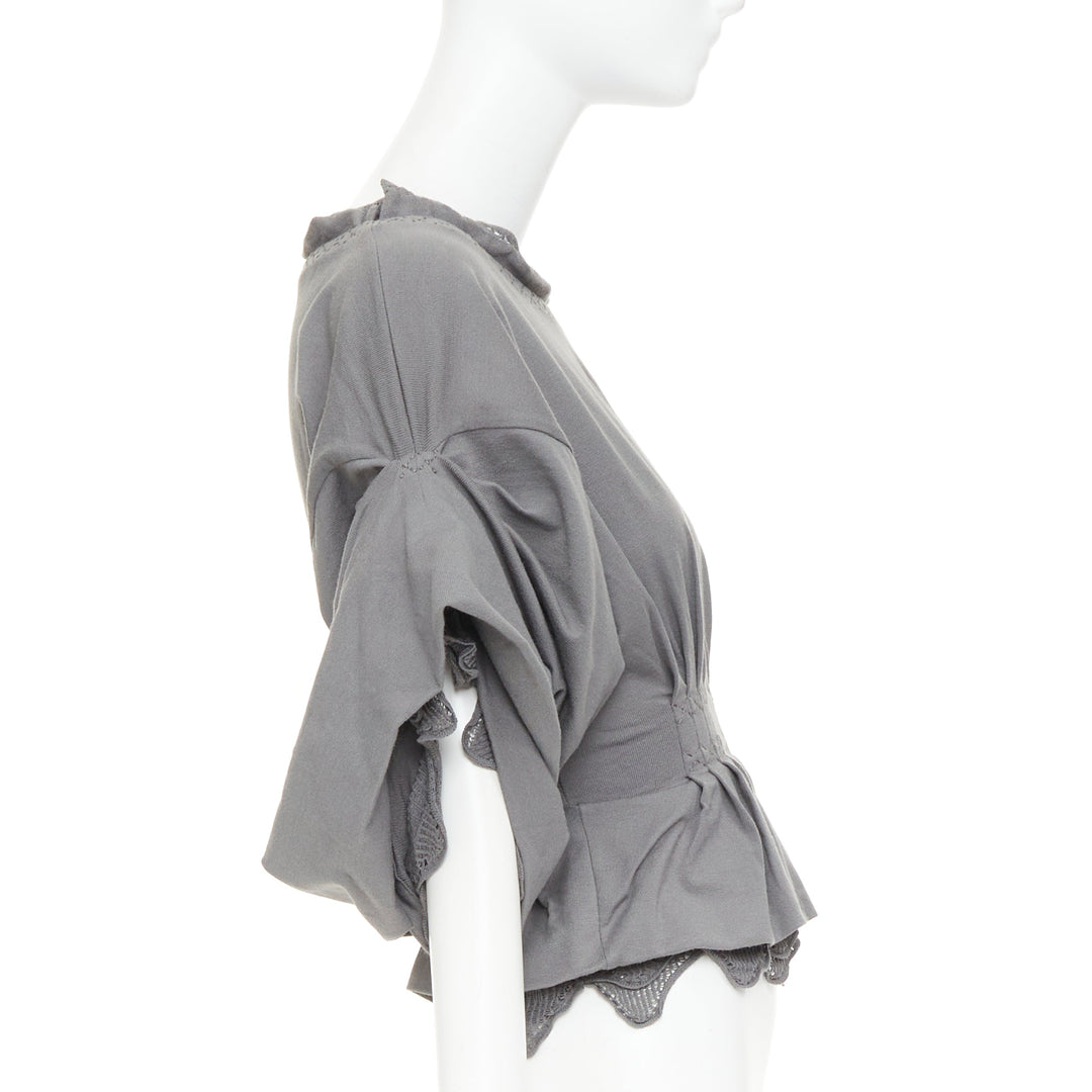 YVES SAINT LAURENT Stefano Pilati grey mesh ruffle ruched smocked peplum top M