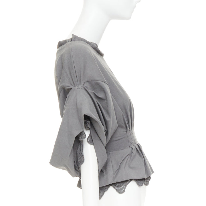 YVES SAINT LAURENT Stefano Pilati grey mesh ruffle ruched smocked peplum top M