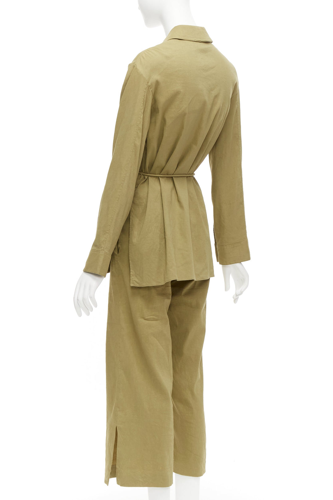 THEORY olive green linen blend tie belt relaxed jacket wide leg pants set US0 XS